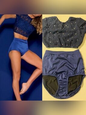 Kelle dance costume navy blue 2 piece CHERRY BLOSSOM 2916 MA-Medium adult